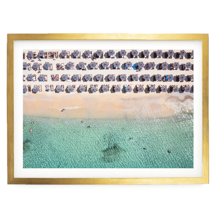 Mykonos Beach I, Elia, Greece – fine art print in a gold frame with white mat