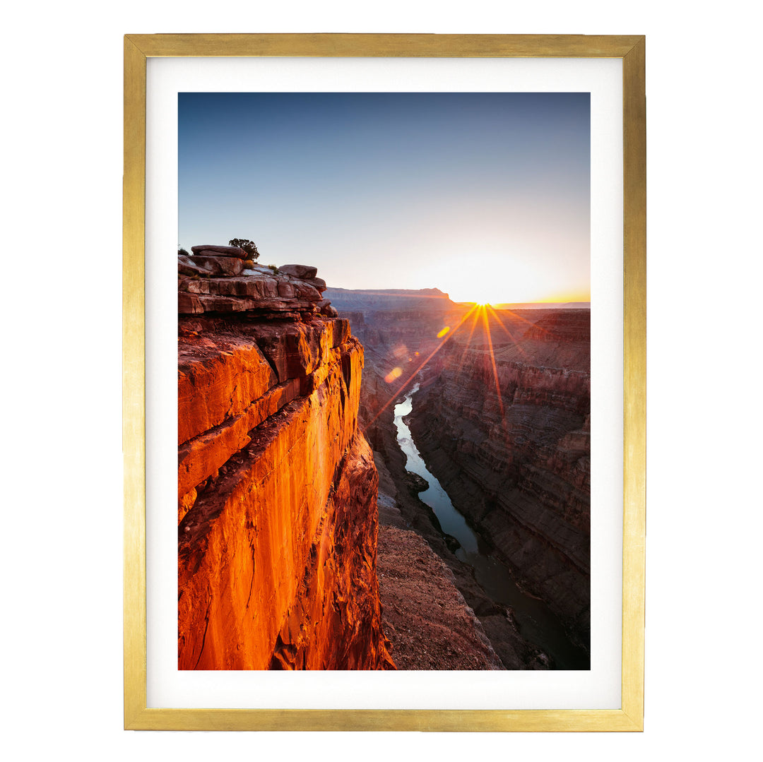Sunrise at the Grand Canyon I, Arizona – fine art print in a gold frame with white mat