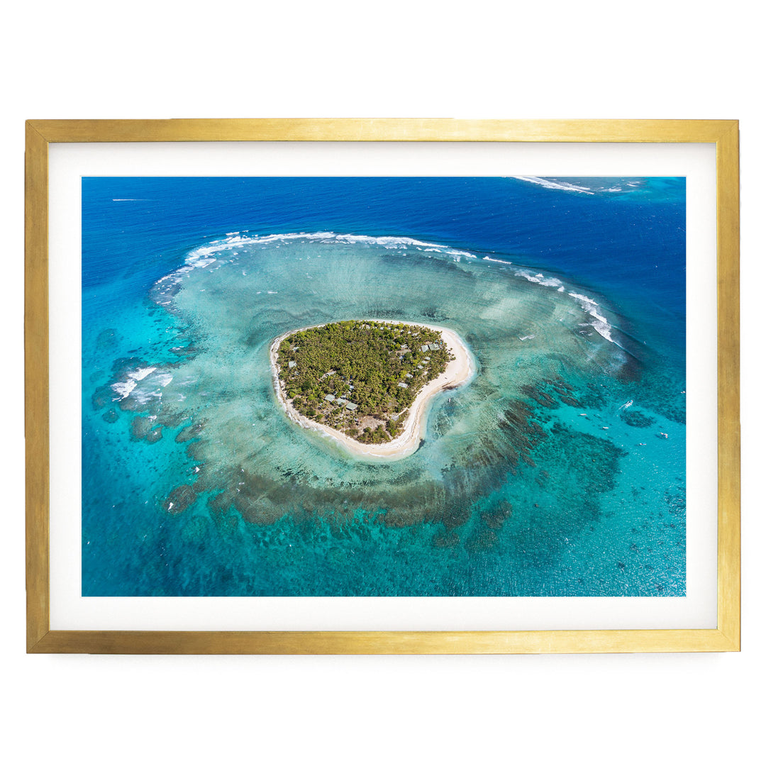 Heart Island, Fiji – fine art print in a gold frame with white mat