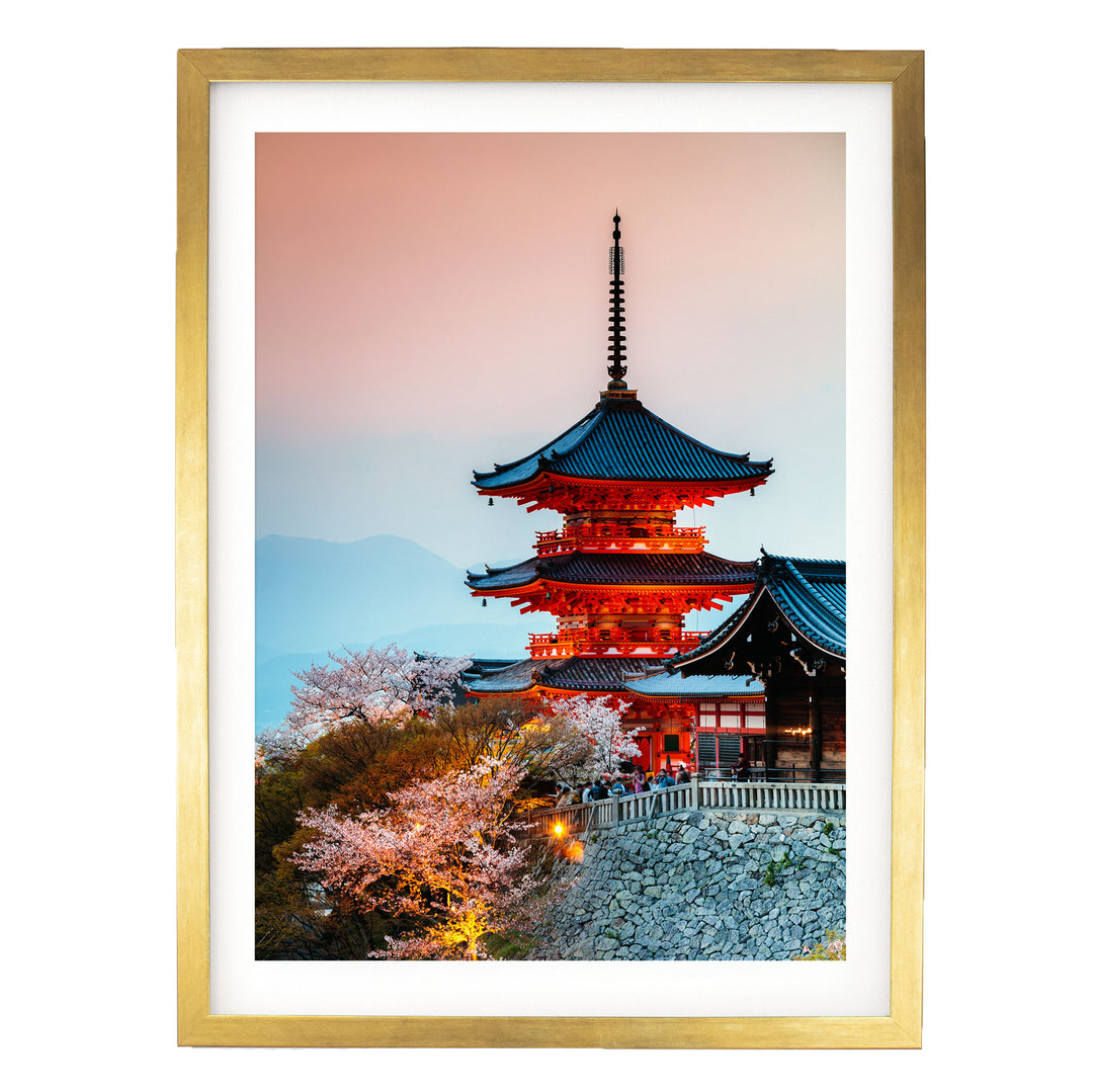 Kiyomizu-dera Temple, Kyoto, Japan – fine art print in a gold frame with white mat