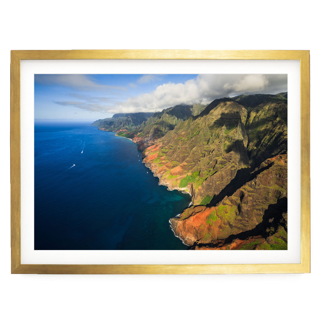Na Pali Coast I, Kauai, Hawaii – fine art print in a gold frame with white mat