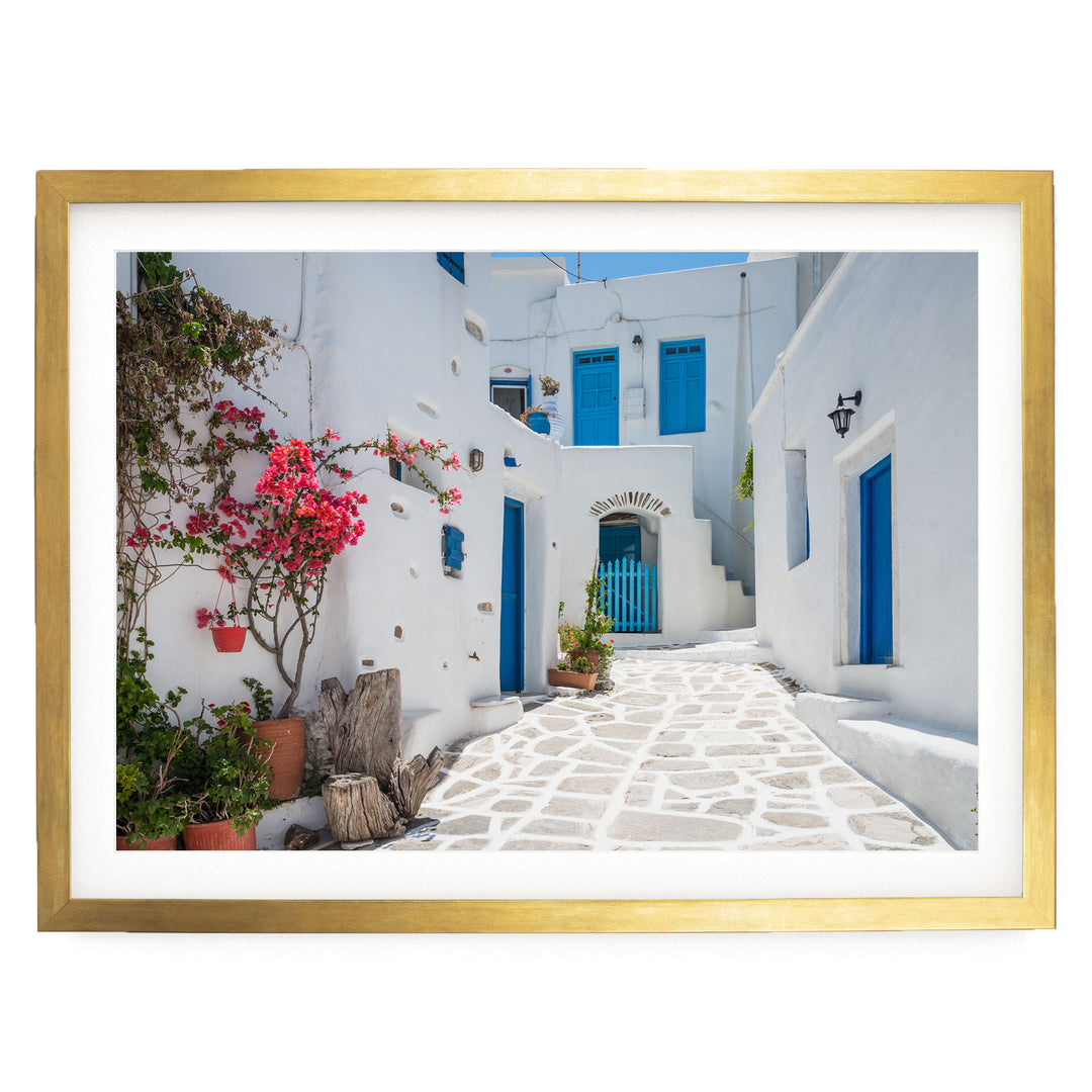White Village, Paros, Greece – fine art print in a gold frame with white mat