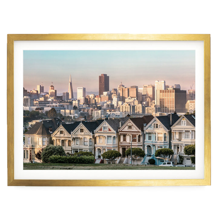 The Painted Ladies, San Francisco, California – fine art print in a gold frame with white mat
