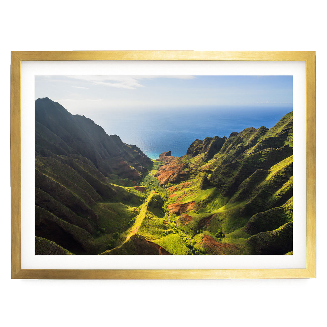 Green Valley, Kauai, Hawaii – fine art print in a gold frame with white mat