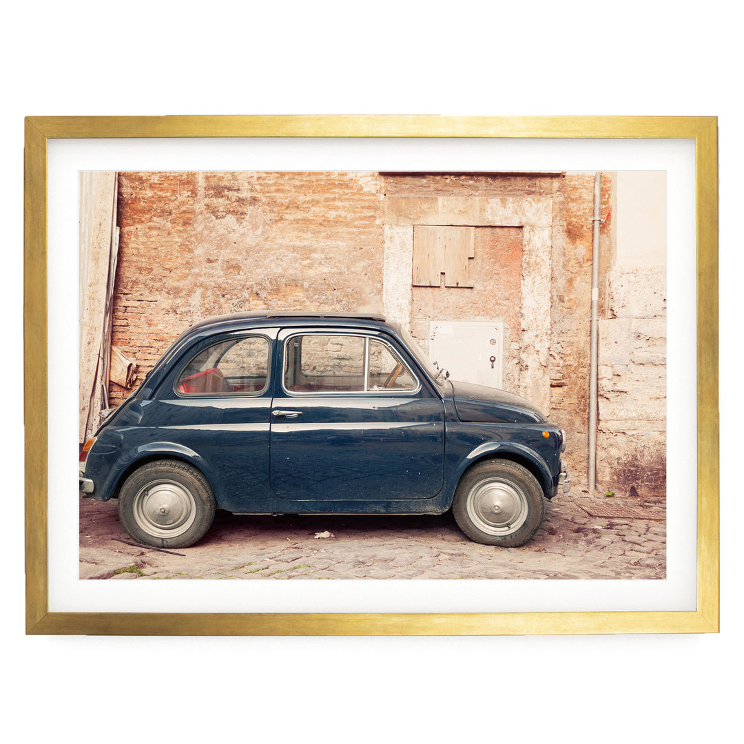 Vintage Fiat 500, Rome, Italy – fine art print in a gold frame with white mat