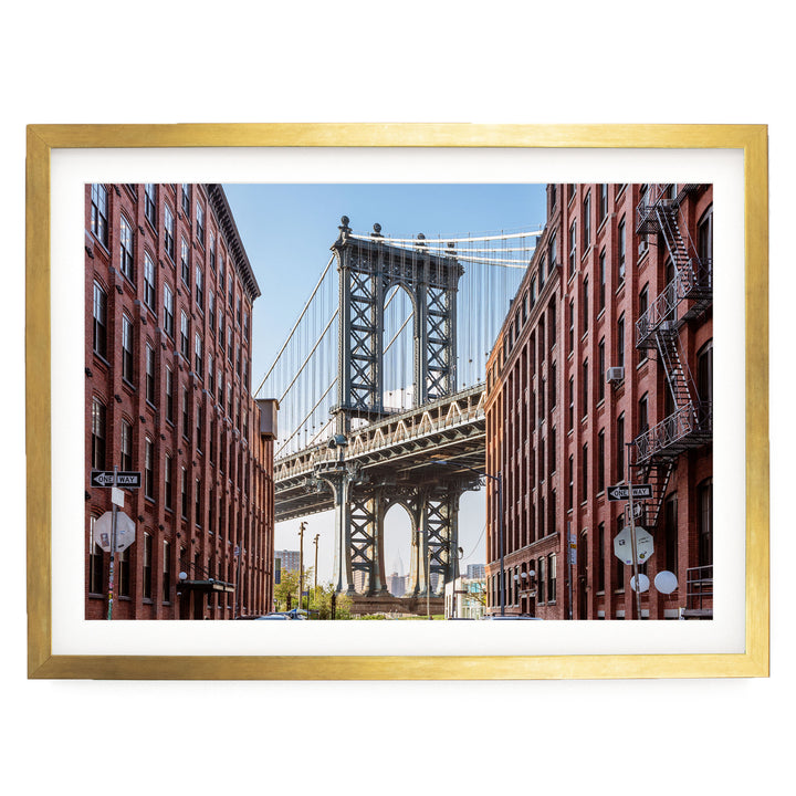 Manhattan Bridge, New York City – fine art print in a gold frame with white mat