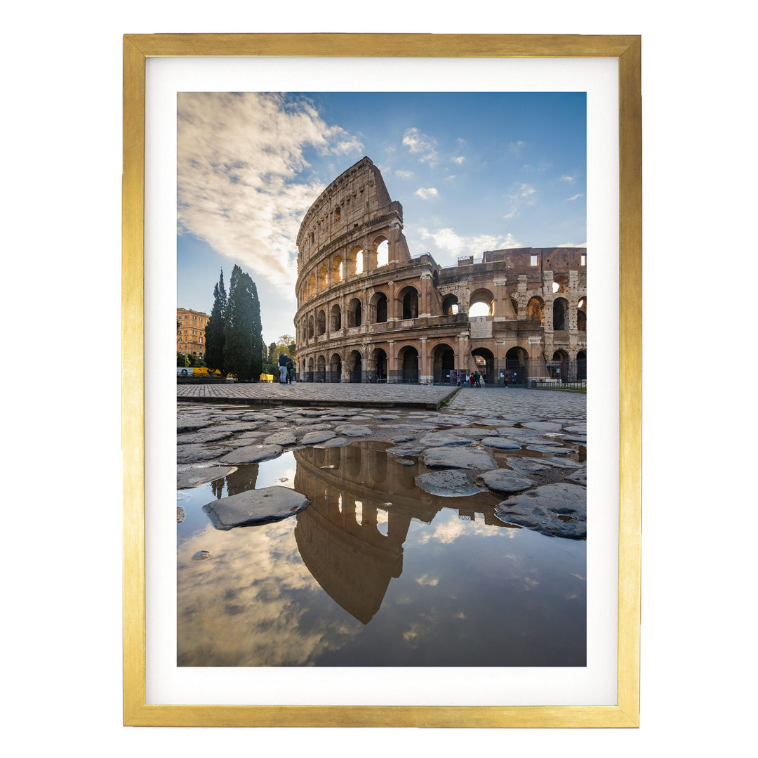 Colosseum at Sunrise II, Rome, Italy – fine art print in a gold frame with white mat