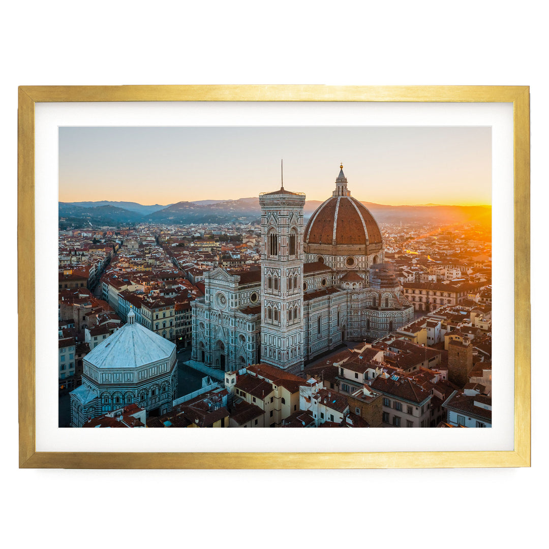 Florence Cathedral I, Tuscany, Italy – fine art print in a gold frame with white mat