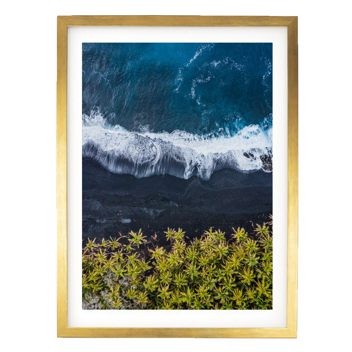 Black Beach, Big Island, Hawaii – fine art print in a gold frame with white mat