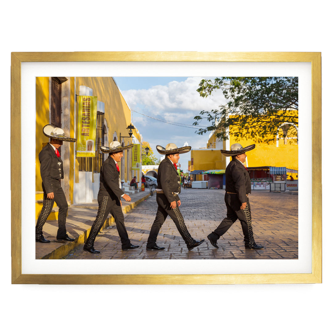 Mariachis, Beatles Style, Mexico – fine art print in a gold frame with white mat