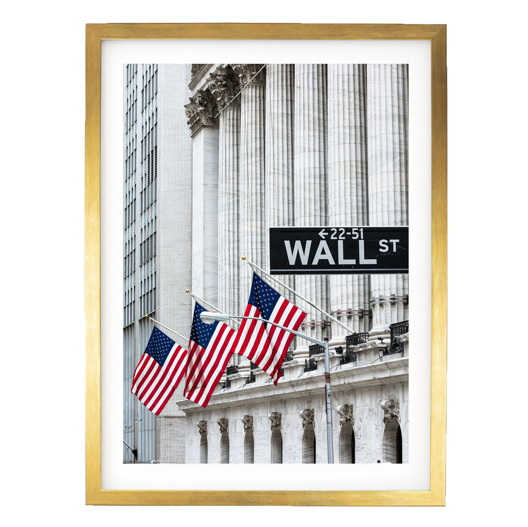 Wall Street, New York City – fine art print in a gold frame with white mat