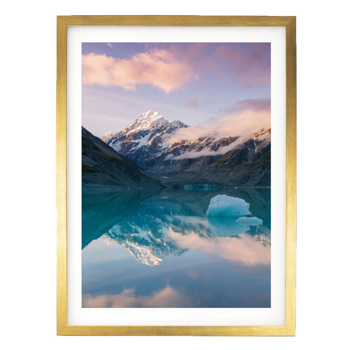 Mount Cook I, New Zealand – fine art print in a gold frame with white mat
