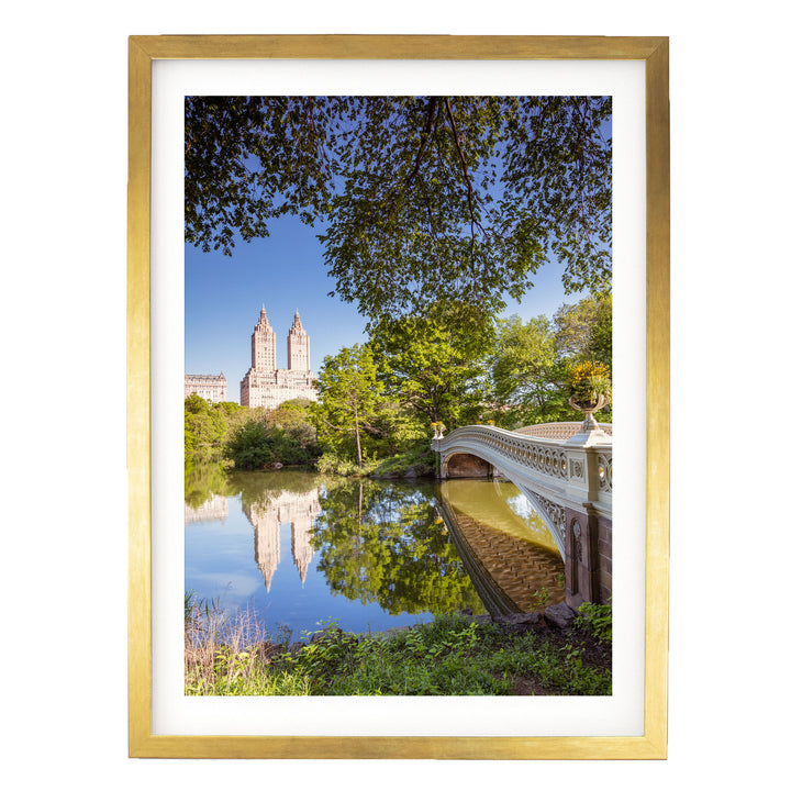 Central Park in Spring, New York City – fine art print in a gold frame with white mat