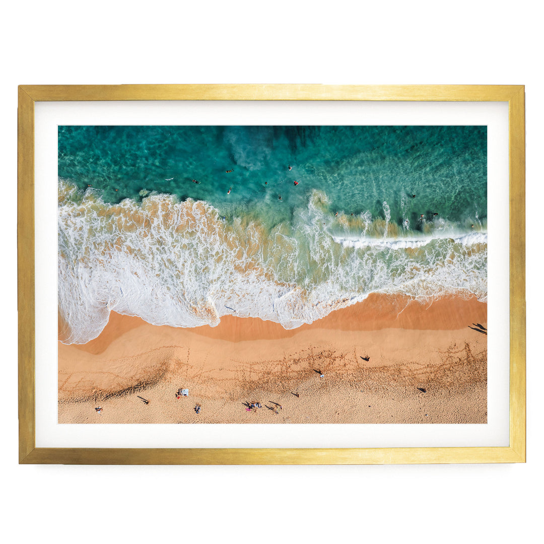 Hawaiian Beach, Oahu, Hawaii – fine art print in a gold frame with white mat