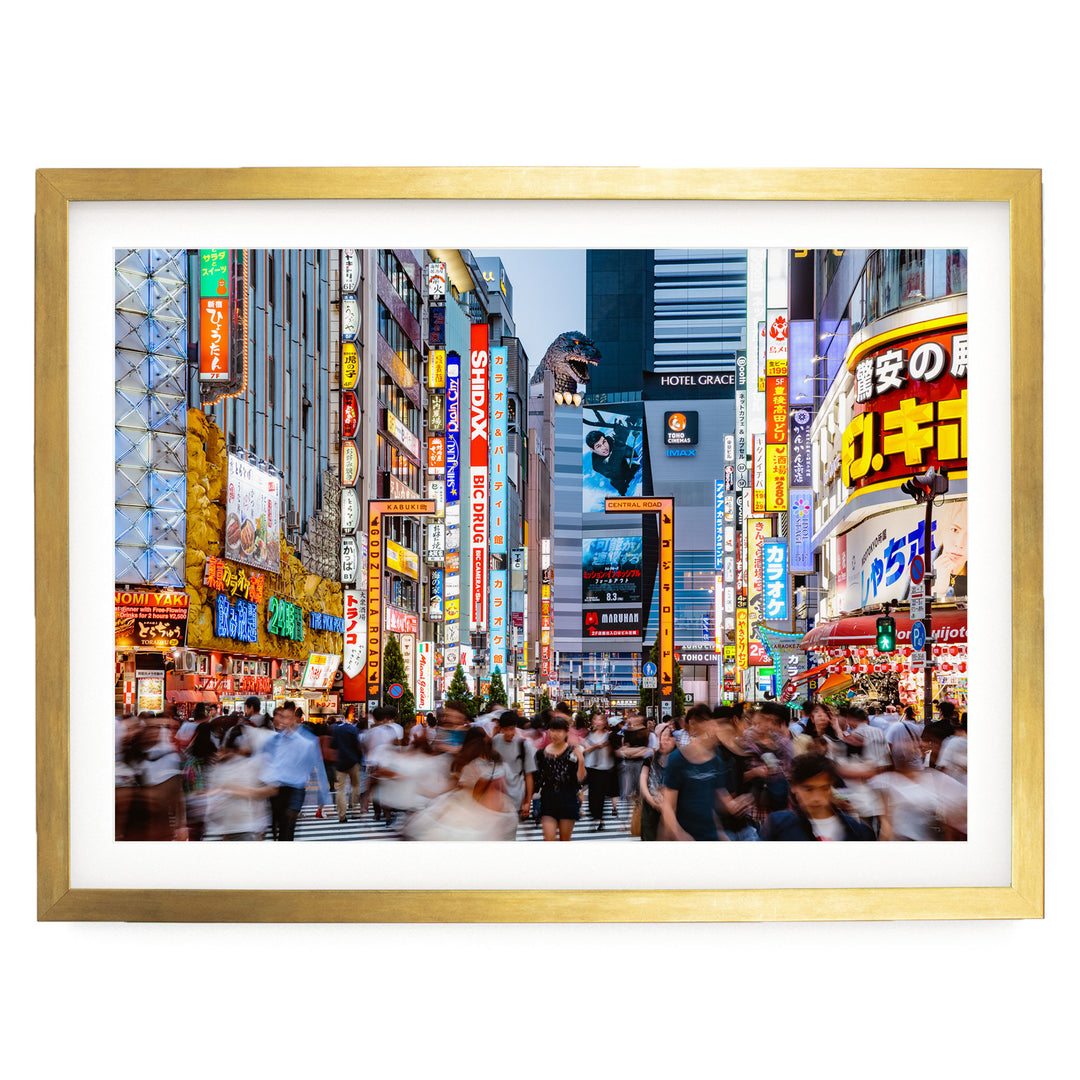 Godzilla Road, Shinjuku, Tokyo, Japan – fine art print in a gold frame with white mat