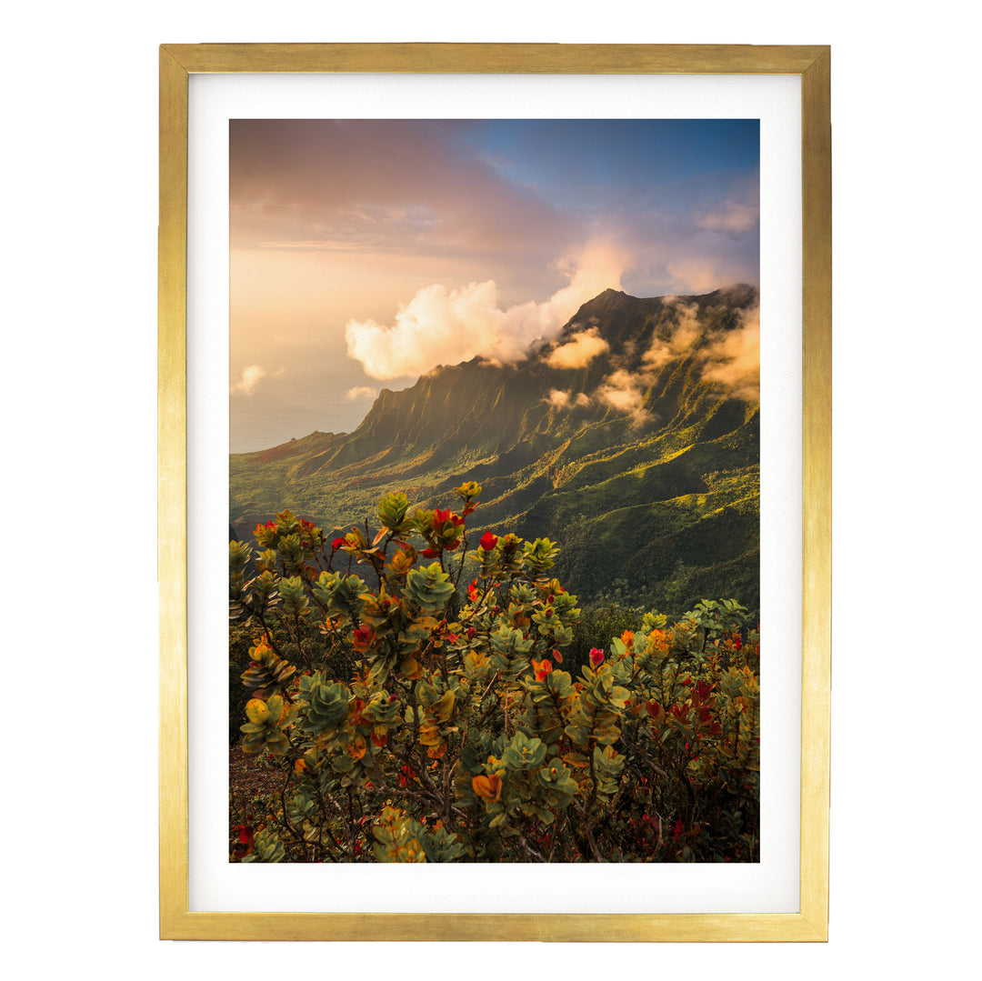 Hawaiian Dream II, Kalalau Valley, Kauai – fine art print in a gold frame with white mat