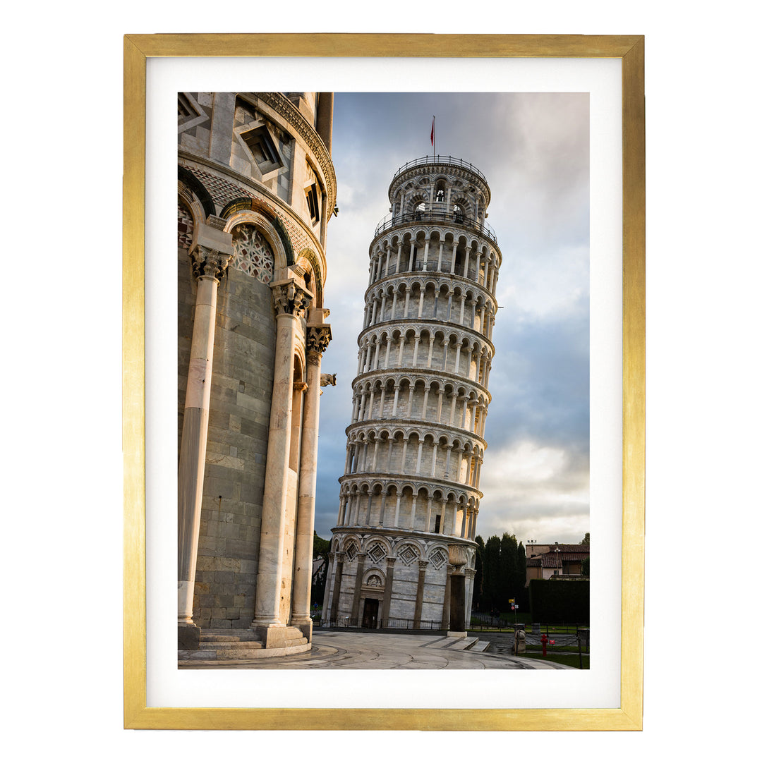Leaning Tower of Pisa print in a gold frame with white mat