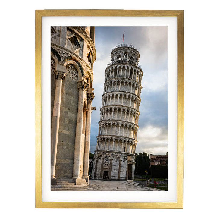 Leaning Tower of Pisa print in a gold frame with white mat