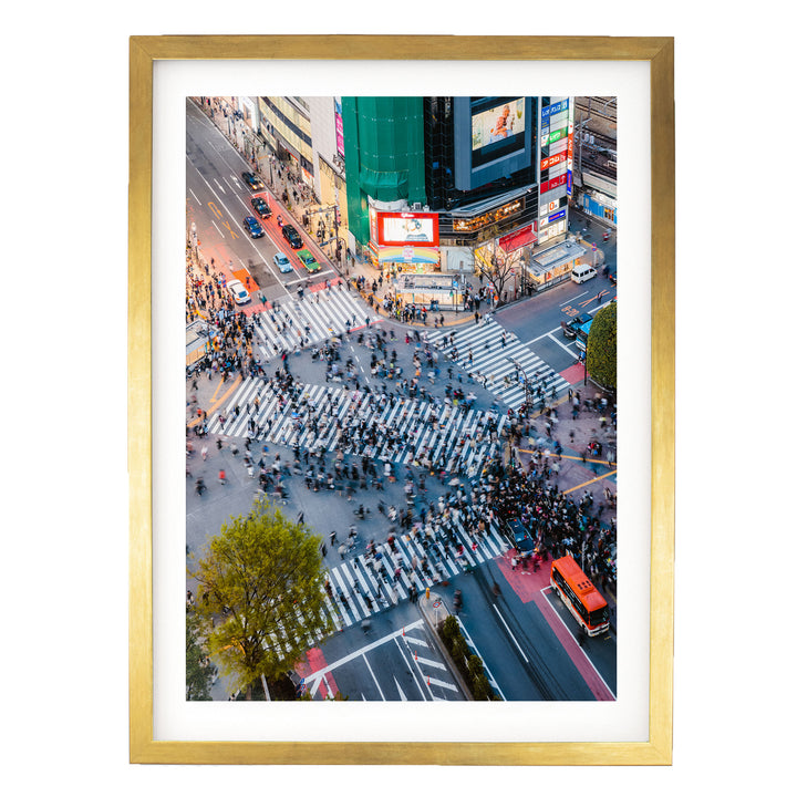 Shibuya Crossing II, Tokyo, Japan – fine art print in a gold frame with white mat