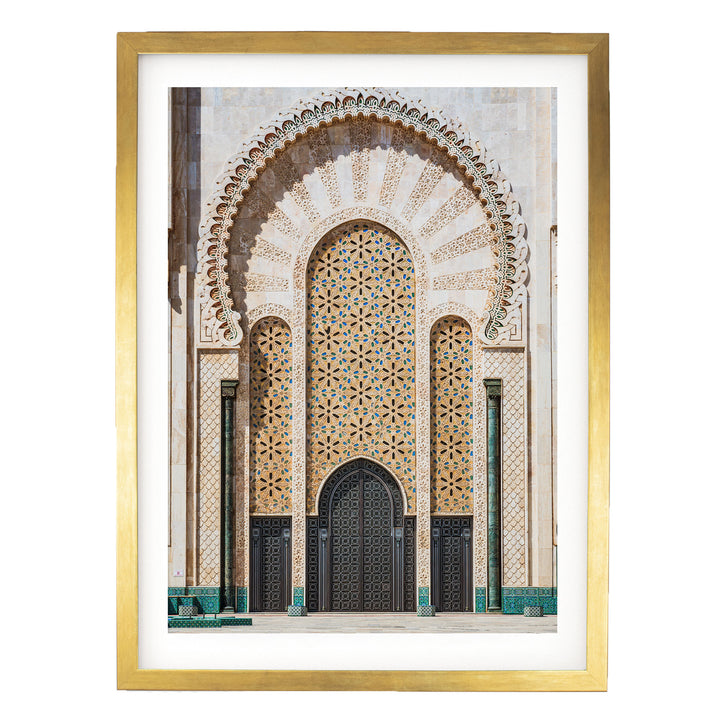 Moroccan Portal, Hassan II Mosque, Casablanca – fine art print in a gold frame with white mat