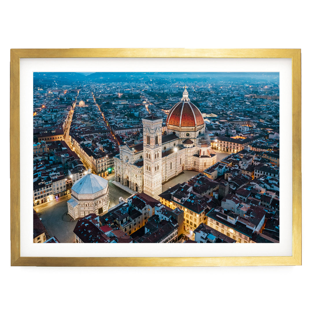 Night in Florence, Tuscany, Italy – fine art print in a gold frame with white mat