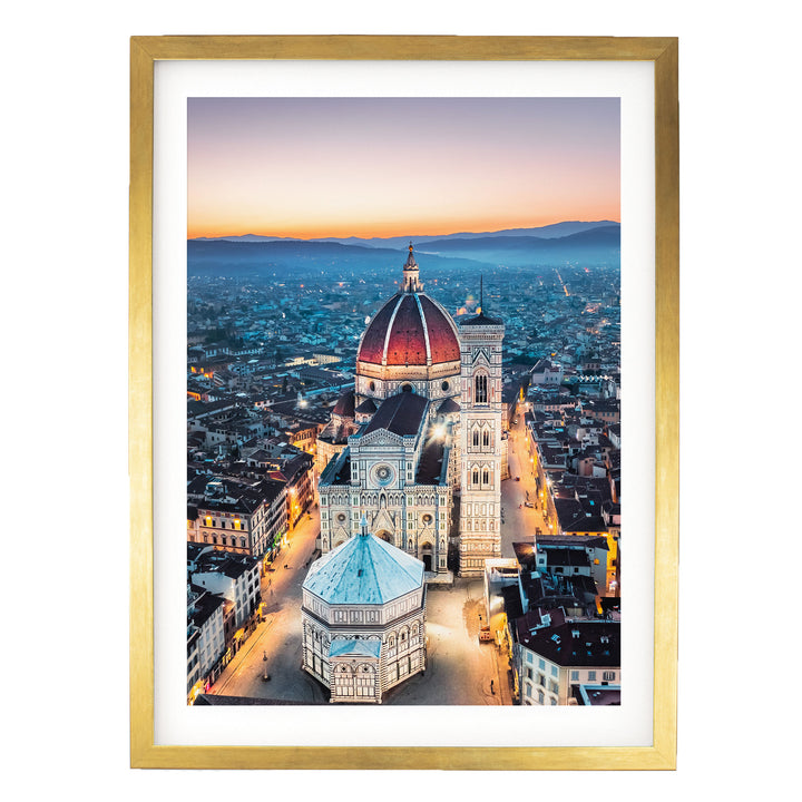 Dawn over Florence, Tuscany, Italy – fine art print in a gold frame with white mat