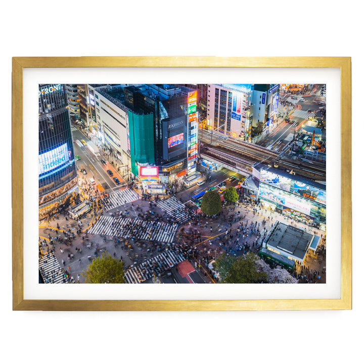 Shibuya Crossing III, Tokyo, Japan – fine art print in a gold frame with white mat