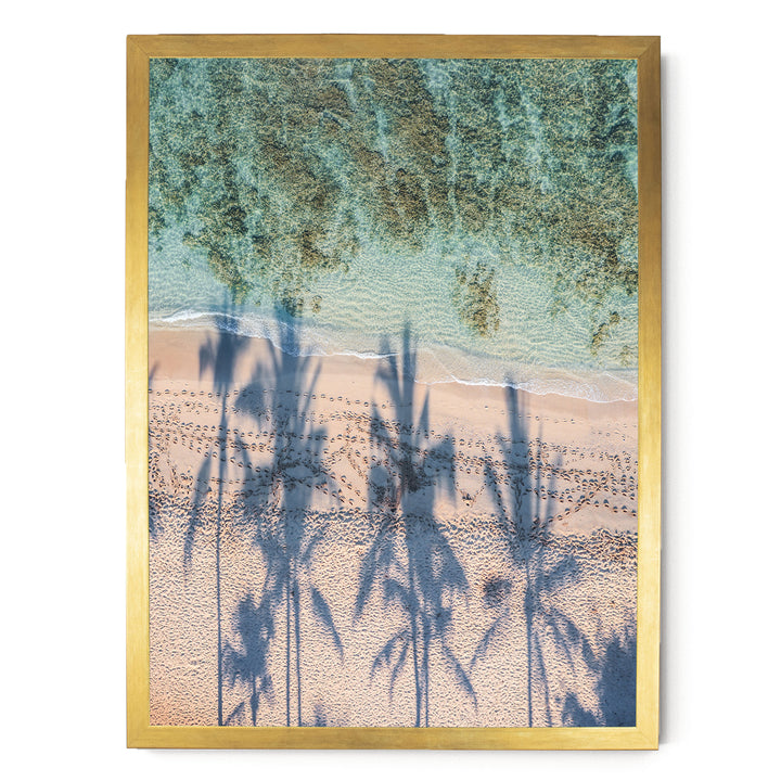 Palm Trees and Beach, Waikiki, Hawaii – fine art print in a gold frame, no mat