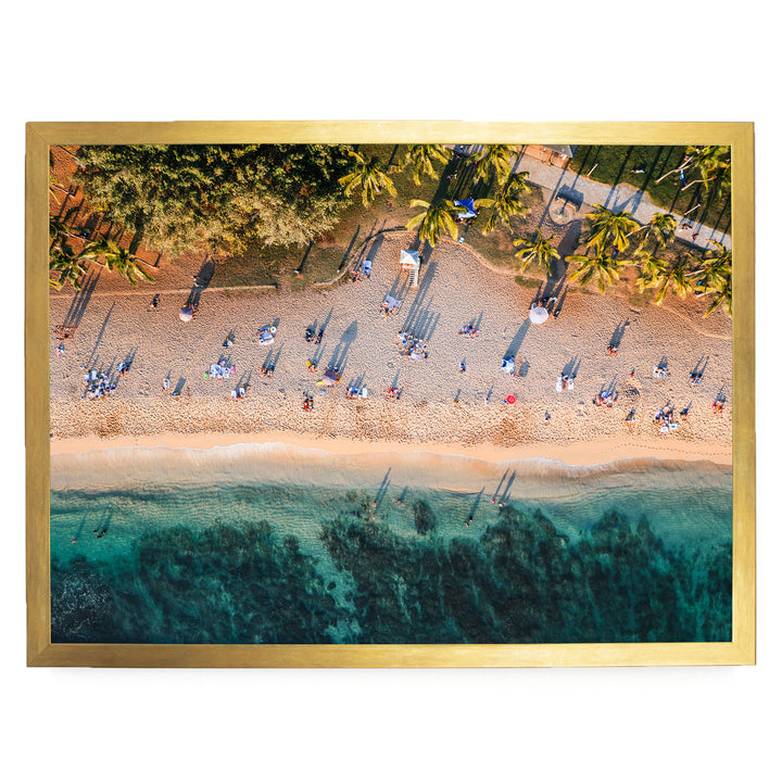 Waikiki Beach Aerial, Honolulu, Hawaii – fine art print in a gold frame, no mat