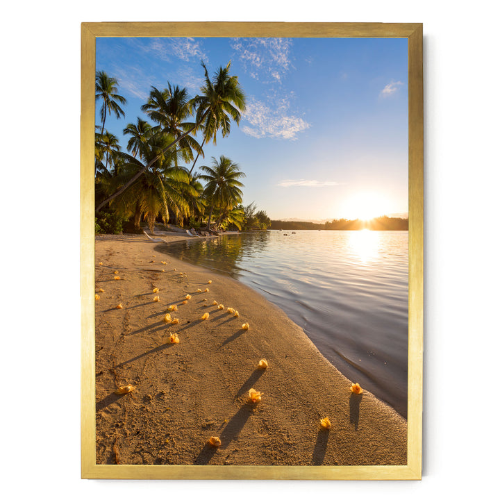 Beach Sunset, French Polynesia – fine art print in a gold frame, no mat