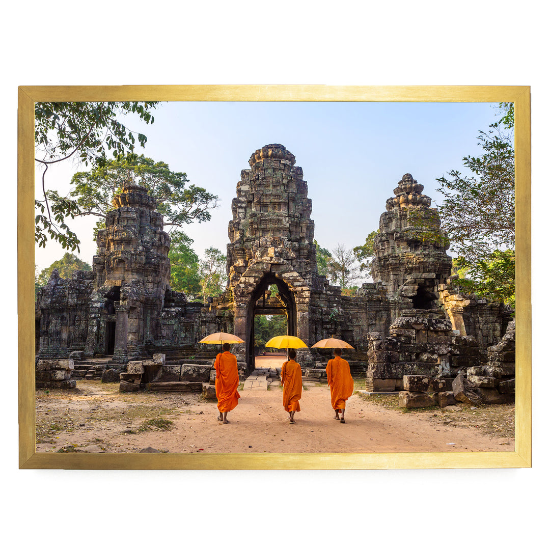 Monks at Angkor Wat, Cambodia – fine art print in a gold frame, no mat