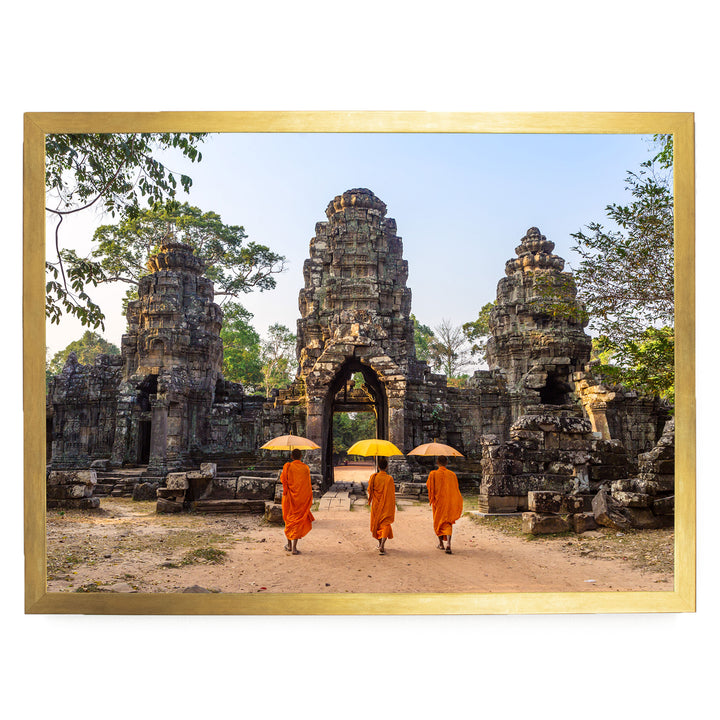 Monks at Angkor Wat, Cambodia – fine art print in a gold frame, no mat