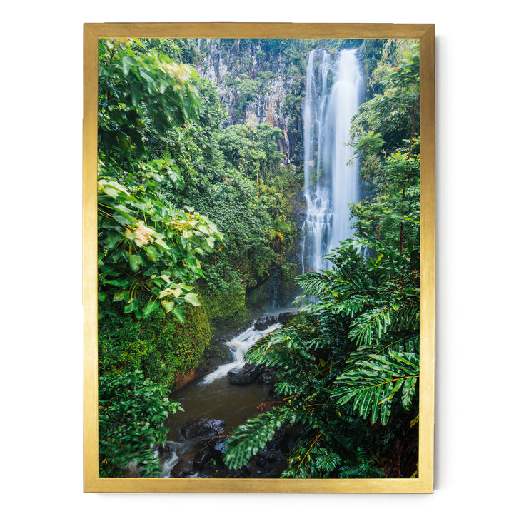 Maui Waterfall, Maui, Hawaii – fine art print in a gold frame, no mat