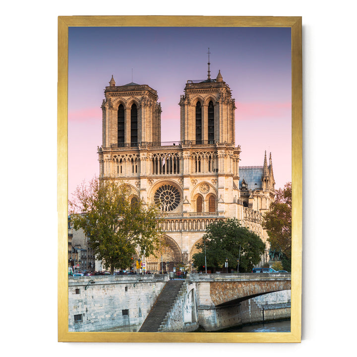 Sunset over Notre-Dame, Paris, France – fine art print in a gold frame, no mat