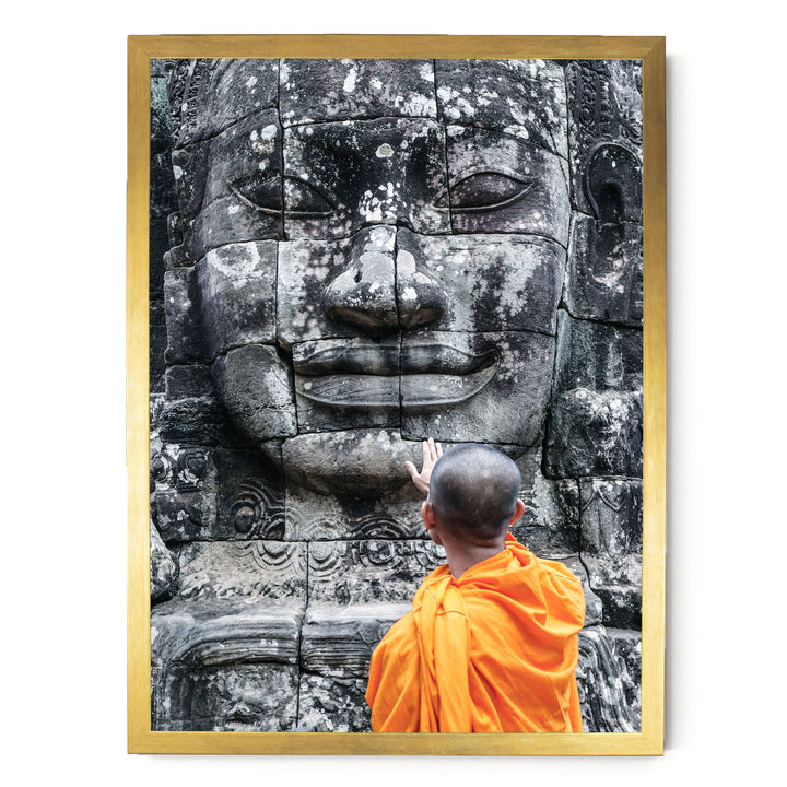 Monk at Bayon Temple, Angkor, Cambodia – fine art print in a gold frame, no mat