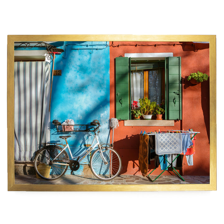 Colourful Burano, Venice, Italy – fine art print in a gold frame, no mat
