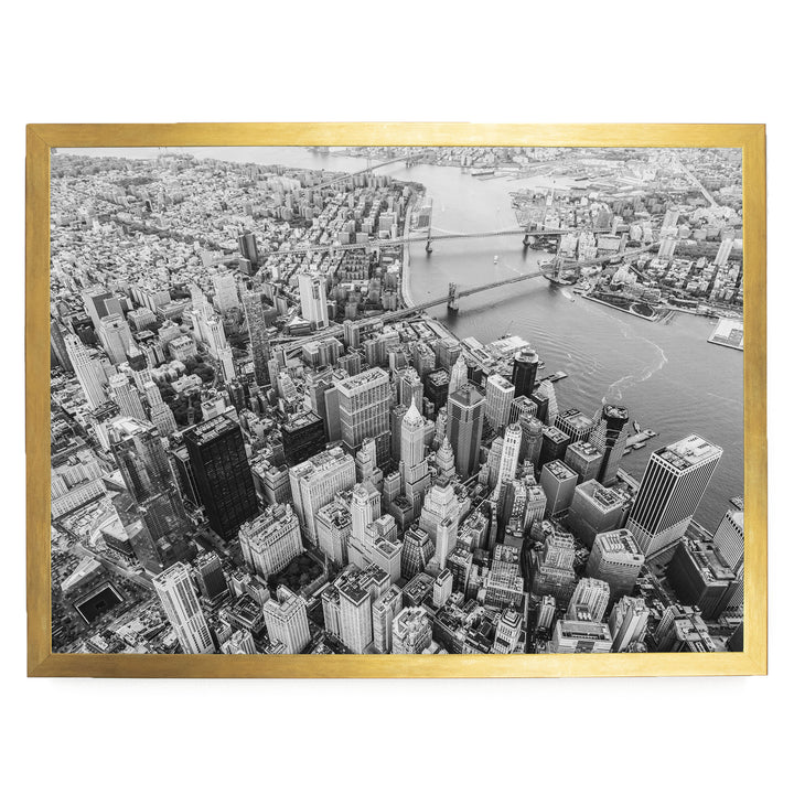 Flying over Manhattan, New York City – fine art print in a gold frame, no mat