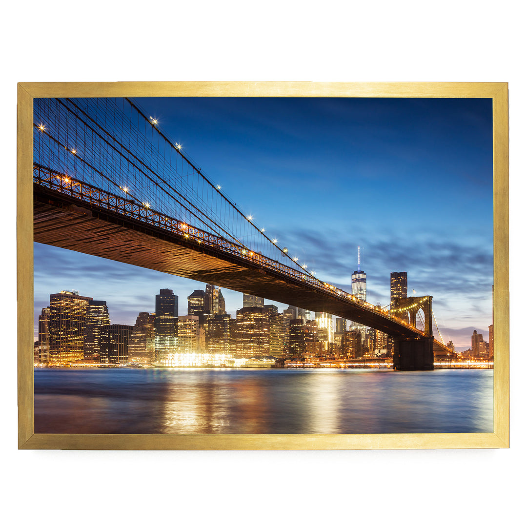 Brooklyn Bridge at Night, New York City – fine art print in a gold frame, no mat