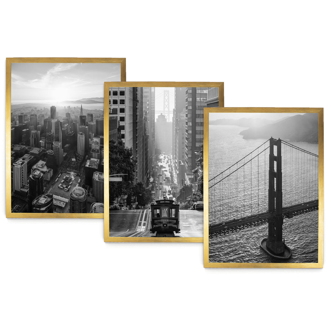 San Francisco, California – Black and White Print Set – fine art print set in gold frames, no mat