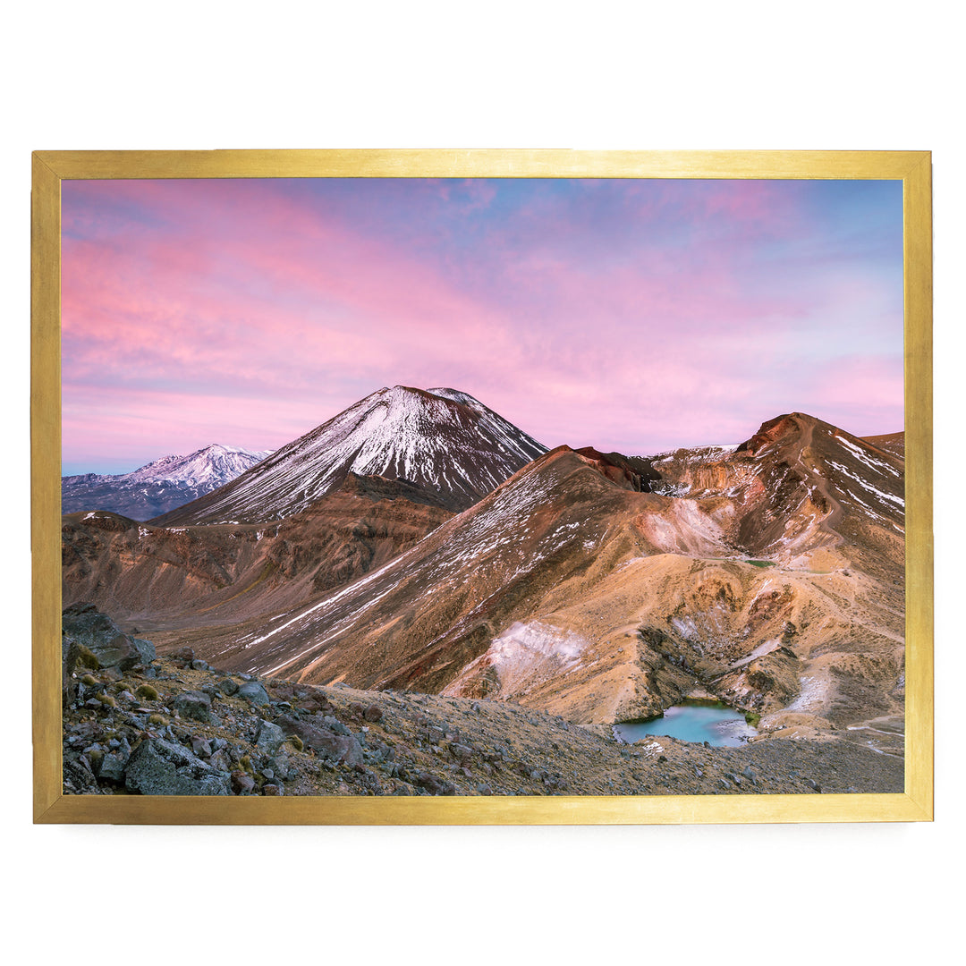 Tongariro Crossing, New Zealand – fine art print in a gold frame, no mat