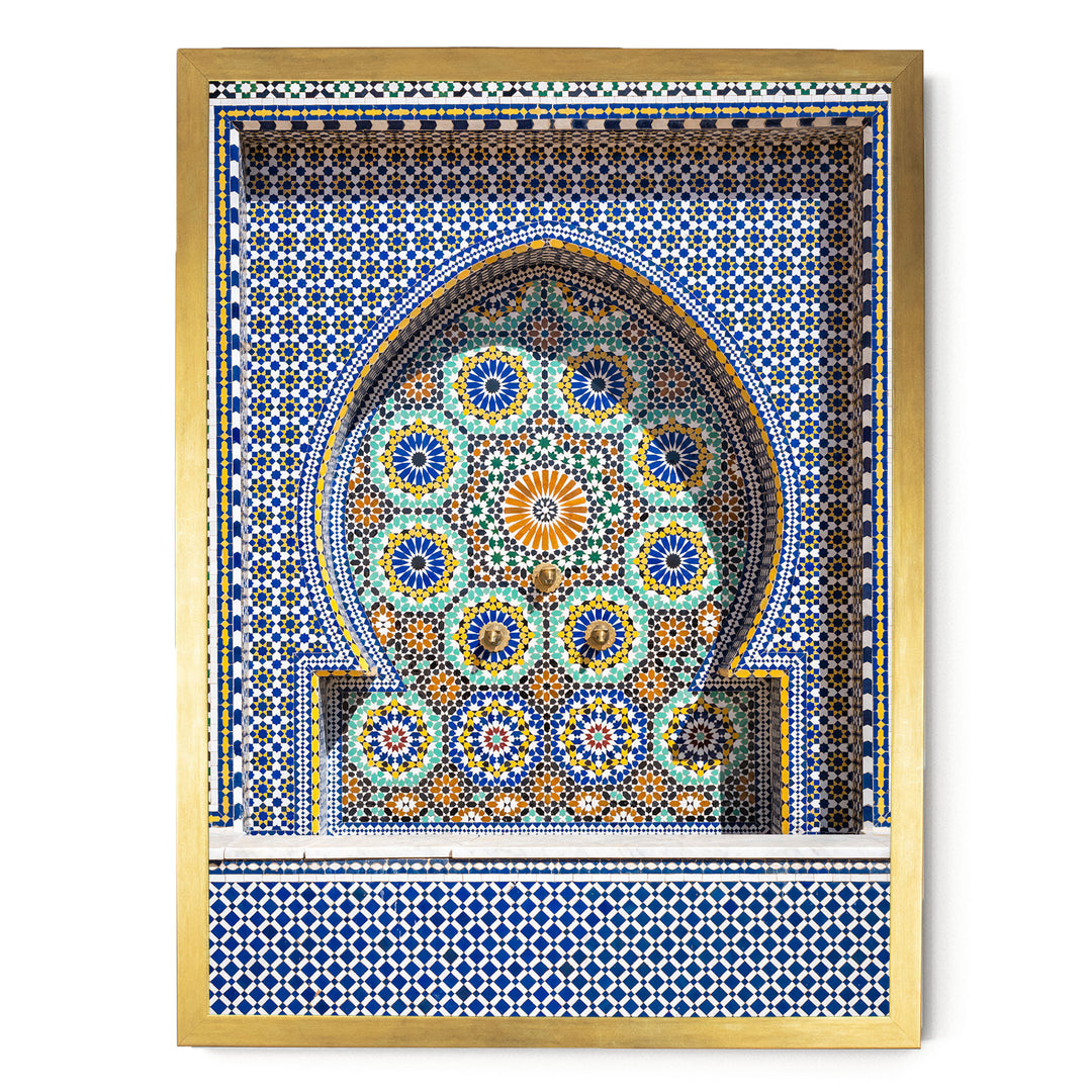 Mosaic Fountain, Meknes, Morocco – fine art print in a gold frame, no mat