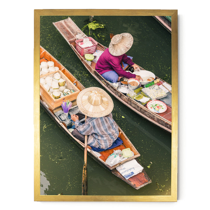 At the Floating Market, Bangkok I, Thailand – fine art print in a gold frame, no mat