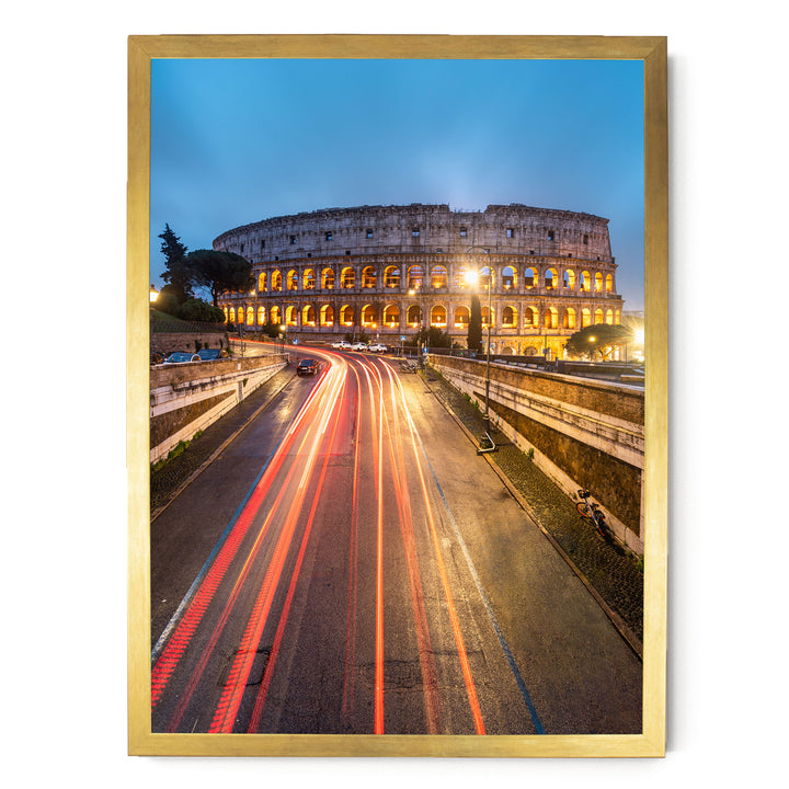 Night at the Colosseum, Rome, Italy – fine art print in a gold frame, no mat