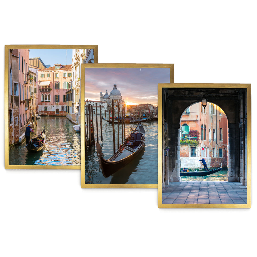 Venice Gondolas, Italy – Print Set – fine art print set in gold frames, no mat