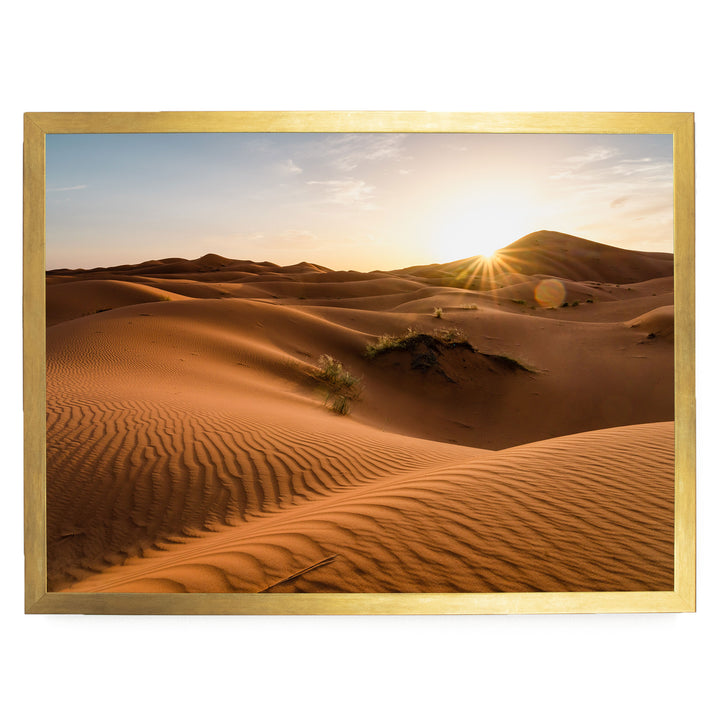 Sunset in the Sahara, Erg Chebbi, Morocco – fine art print in a gold frame, no mat