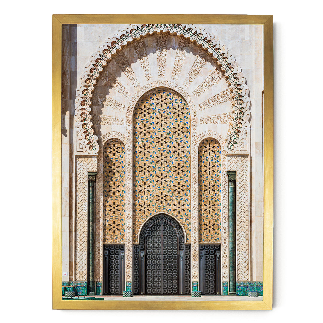 Moroccan Portal, Hassan II Mosque, Casablanca – fine art print in a gold frame, no mat