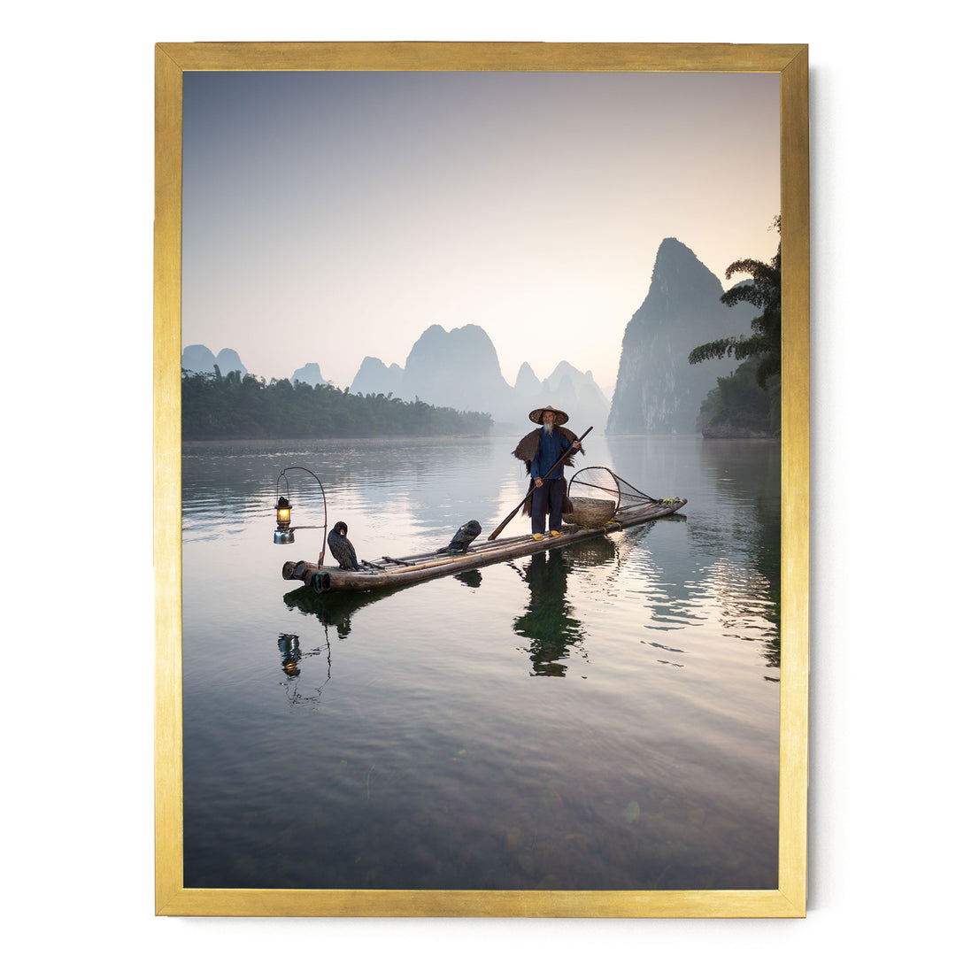 The Cormorant Fisherman, Myanmar – fine art print in a gold frame, no mat