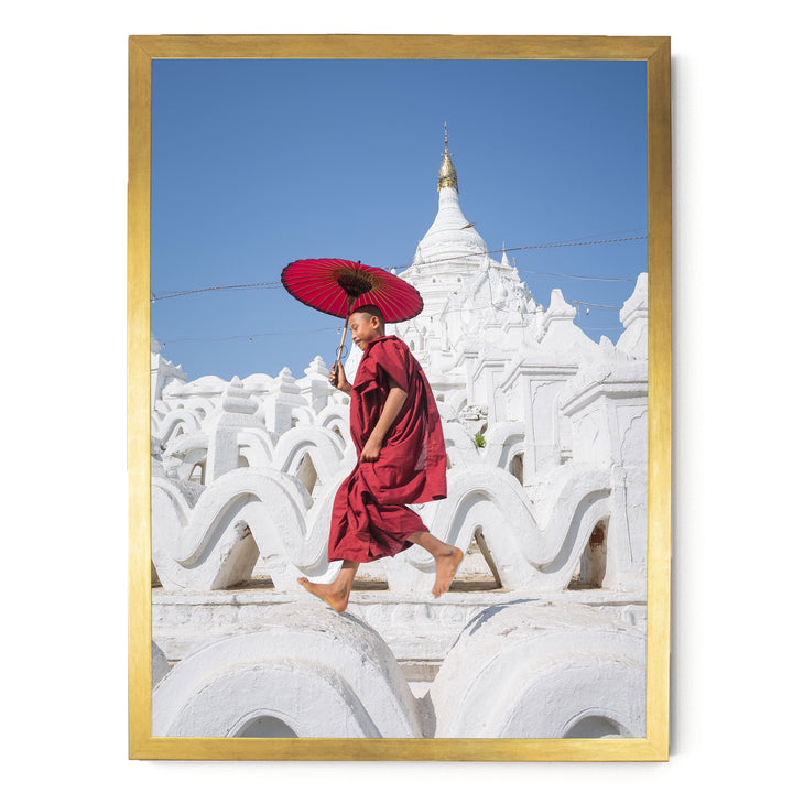 Novice Monk at the Temple, Myanmar – fine art print in a gold frame, no mat