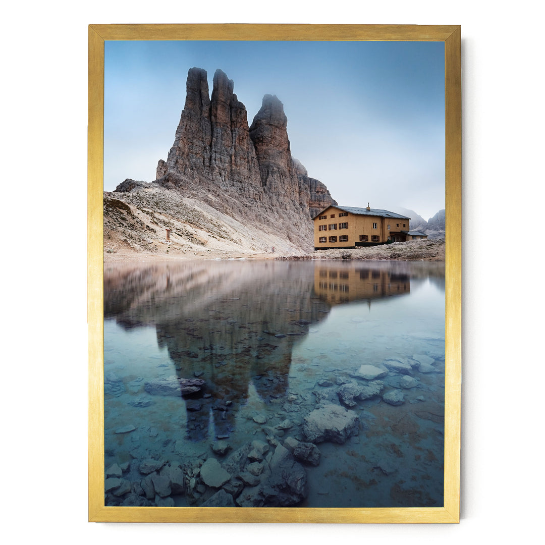 Vajolet Towers, Dolomites, Italy – fine art print in a gold frame, no mat