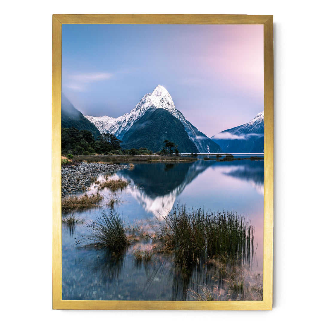 Milford Sound II, New Zealand – fine art print in a gold frame, no mat